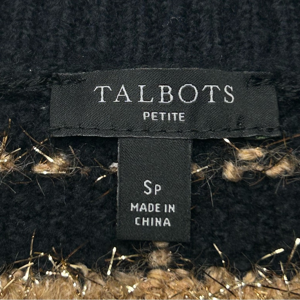 Talbots Bouclé Plaid Cardigan Sweater Petite‎ Small Black Gold Metallic Preppy - Picture 10 of 11